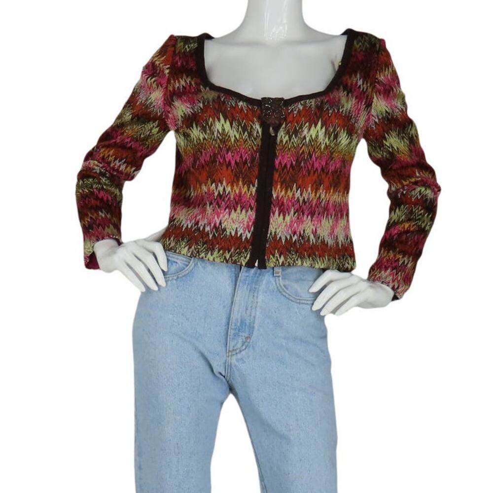 David Van Akin Couture Woven Knit Psychedelic Chevron Cropped Cardigan Jacket